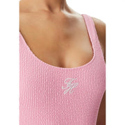 Tommy Hilfiger women pink textured tank top with white embroidered monogram on the chest for beachwear