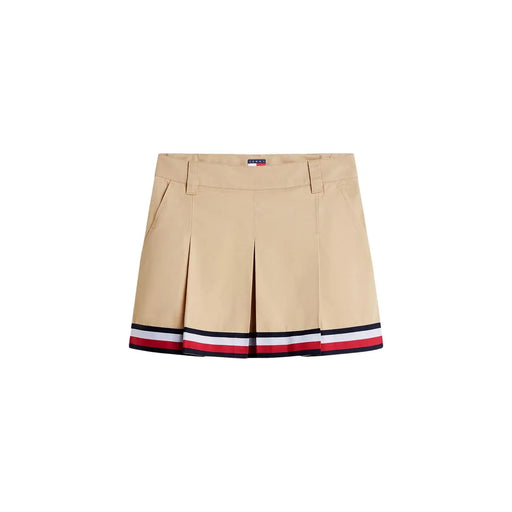 Tommy Hilfiger women beige organic cotton mini skirt with pleats and navy white red striped hem