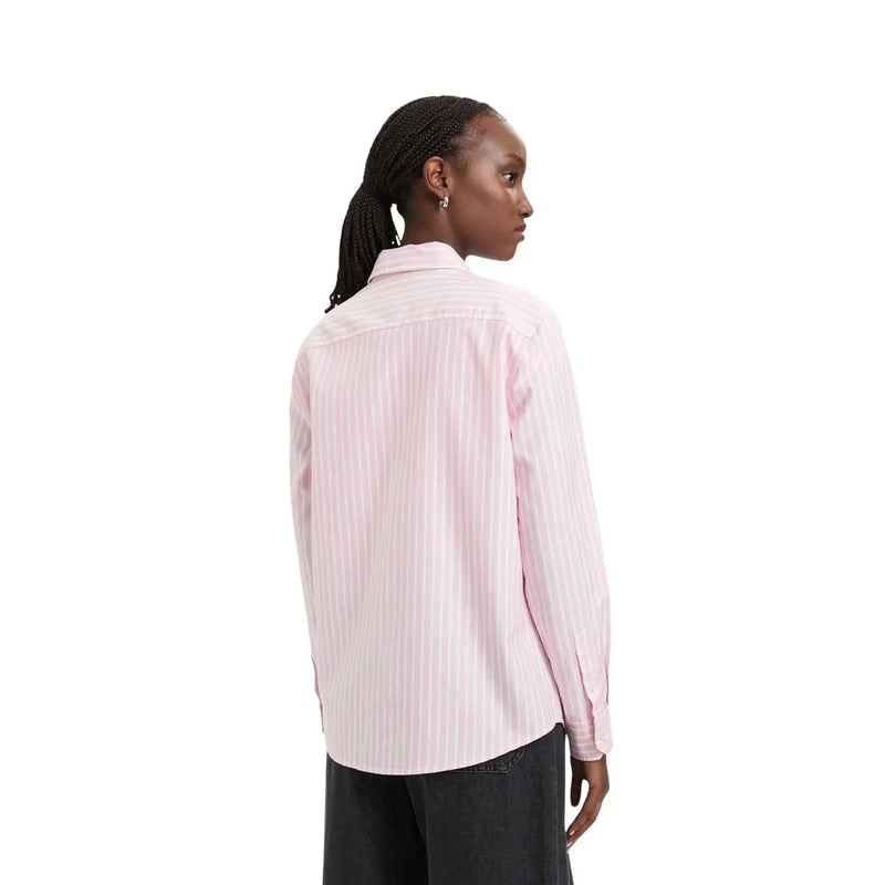 Tommy Hilfiger women striped pink and white long-sleeved button-up shirt made of organic cotton