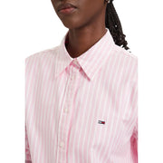 Tommy Hilfiger women striped pink and white organic cotton button-down shirt with logo on left chest