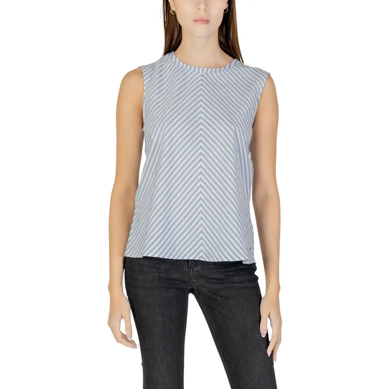 Tommy Hilfiger women tank top in light blue and white chevron stripes made of lightweight cotton fabric