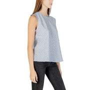 Tommy Hilfiger women tank top in light blue and white herringbone pattern made from lightweight cotton fabric