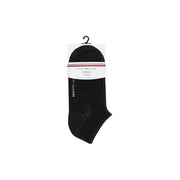 Tommy Hilfiger women black cotton ankle socks two pair set with signature red and white striped label 701233234