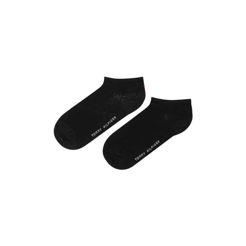 Tommy Hilfiger women black cotton ankle socks with subtle white branding along the side for everyday wear