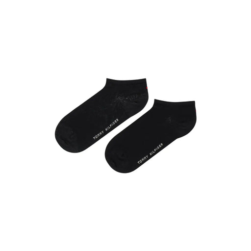 Tommy Hilfiger women black cotton ankle socks with subtle white branding along the side for everyday wear