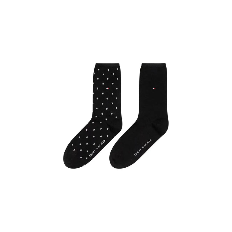 Black tommy hilfiger womens cotton blend socks size s featuring polka dots and solid black with ankle logo