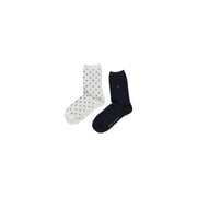 Tommy Hilfiger women socks in white cotton blend with black polka dots and solid navy blue size S