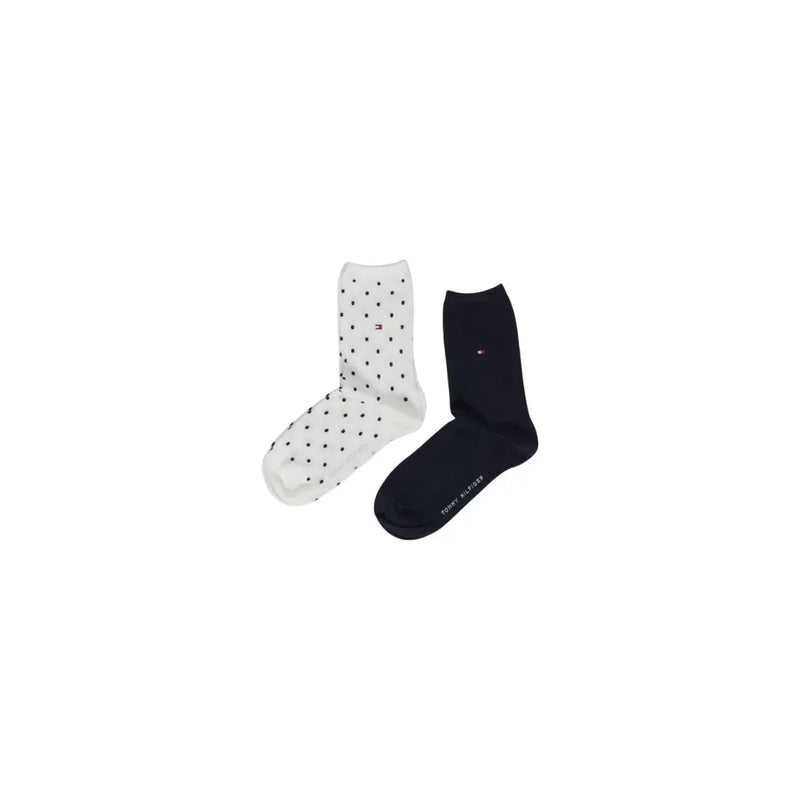 Tommy Hilfiger women socks in white cotton blend with black polka dots and solid navy blue size S