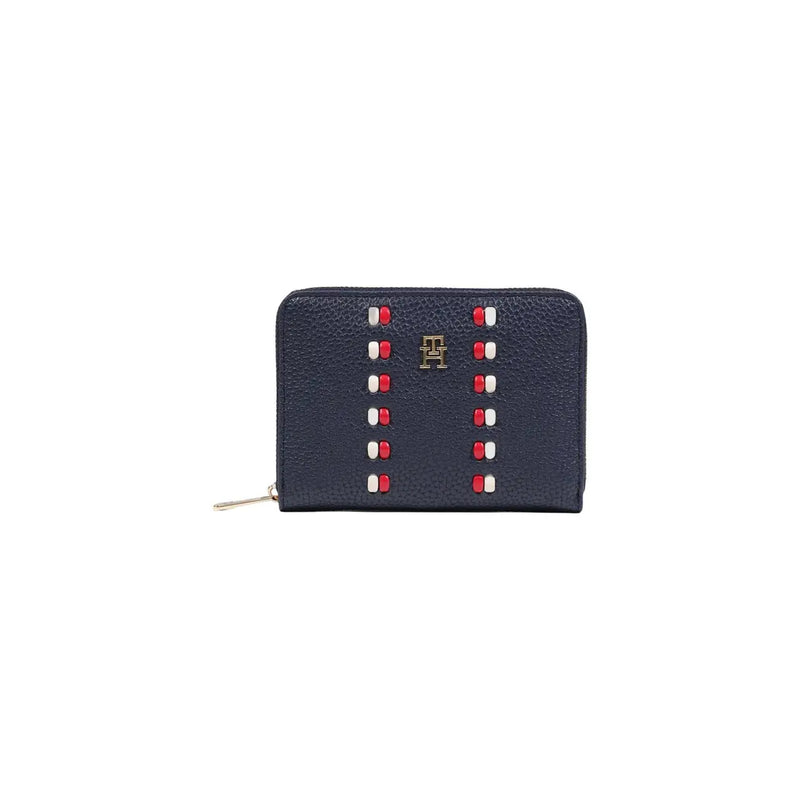 Tommy Hilfiger women wallet medium 14cm navy blue textured leather with red and white studs and gold tone logo
