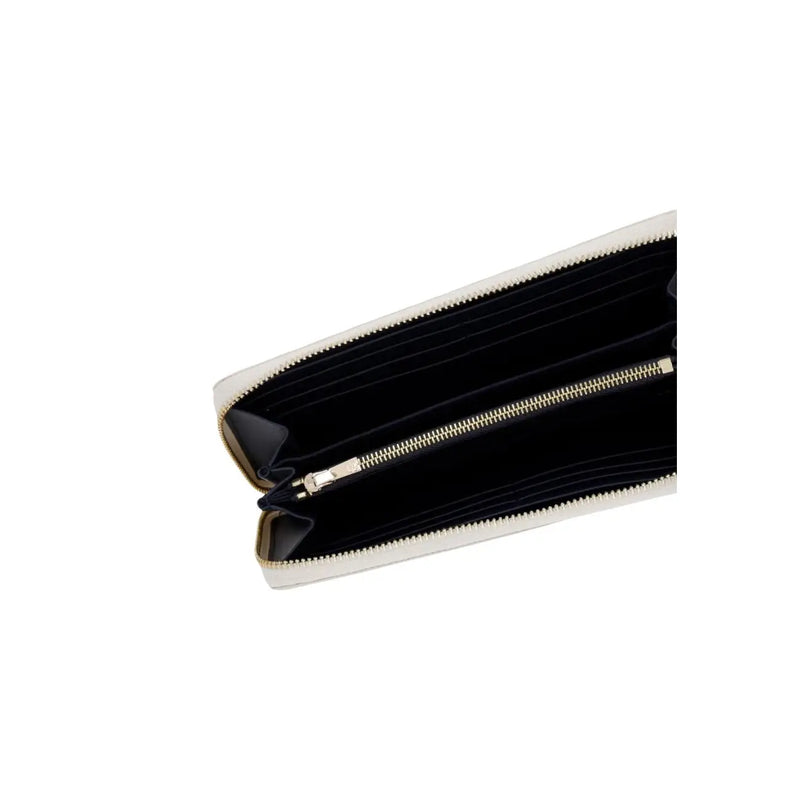 Tommy Hilfiger women wallet zip white cream-colored leather with gold-toned zipper and black interior lining