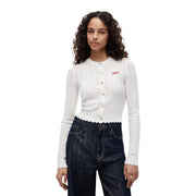 Tommy Hilfiger women white cardigan with round neck scalloped hem and button-front long sleeves in soft fabric