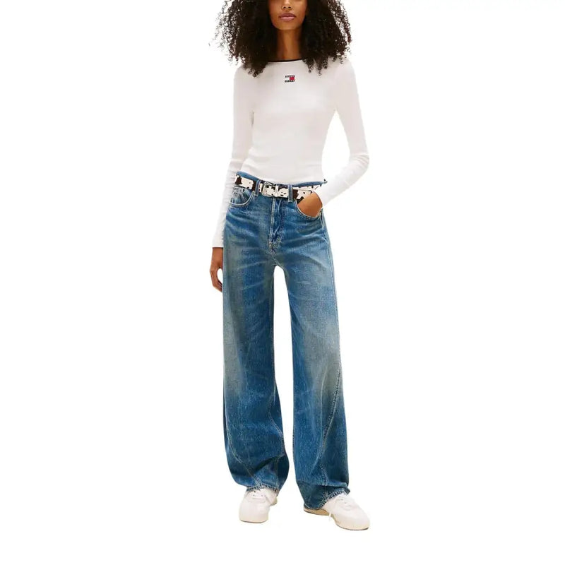 Tommy Hilfiger women white long sleeve organic cotton t-shirt with small red and blue logo on the chest