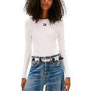 Tommy Hilfiger women white long sleeve organic cotton t-shirt with small logo patch on the chest