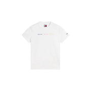 Tommy Hilfiger women white organic cotton short t shirt with subtle multi colored logo print and branded tags