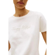Tommy Hilfiger women white organic cotton T-shirt with silver logo