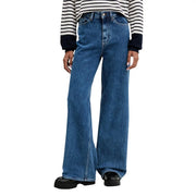 Tommy Hilfiger Damen-Jeans mit weitem Bein aus hellblauem, hochgeschnittenem Denim mit klassischen Baumwollnähten