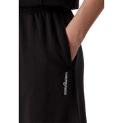 Black cotton tommy hilfiger women wide leg sweatpants with ribbed texture and subtle white embroidered branding on side seam