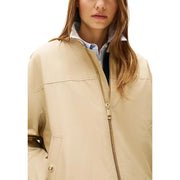 Tommy Hilfiger women’s beige organic cotton bomber jacket with gold-toned zipper and button details