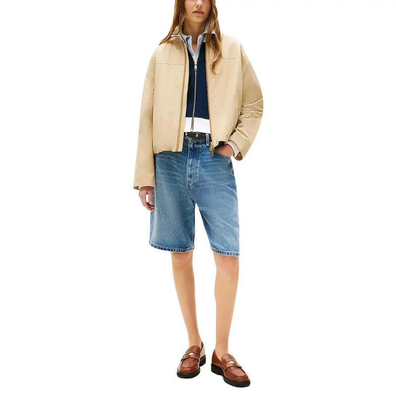 Tommy Hilfiger women’s beige organic cotton blazer with zip front and structured slightly padded silhouette