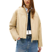 Tommy Hilfiger women’s beige organic cotton bomber jacket with gold-tone zipper and button details