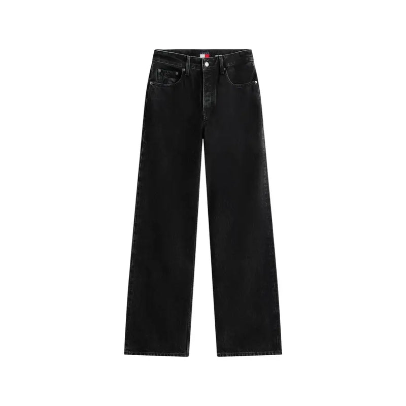 Tommy Hilfiger women’s black wide-leg organic cotton jeans with classic five-pocket design and brand tag at waistband