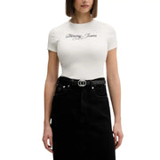 Tommy Hilfiger womens white short-sleeved organic cotton t-shirt with black cursive logo embroidery