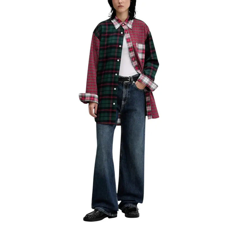 Tommy Hilfiger oversized plaid shirt with green red body and pink white sleeve panels