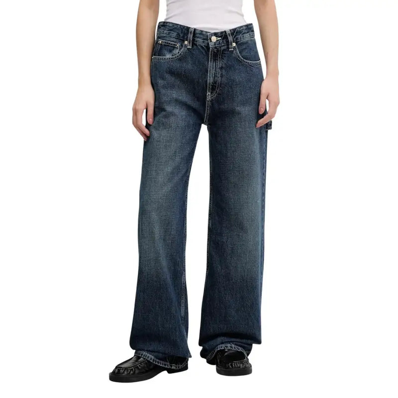 Tommy Hilfiger womens blue organic cotton high-rise wide-leg jeans