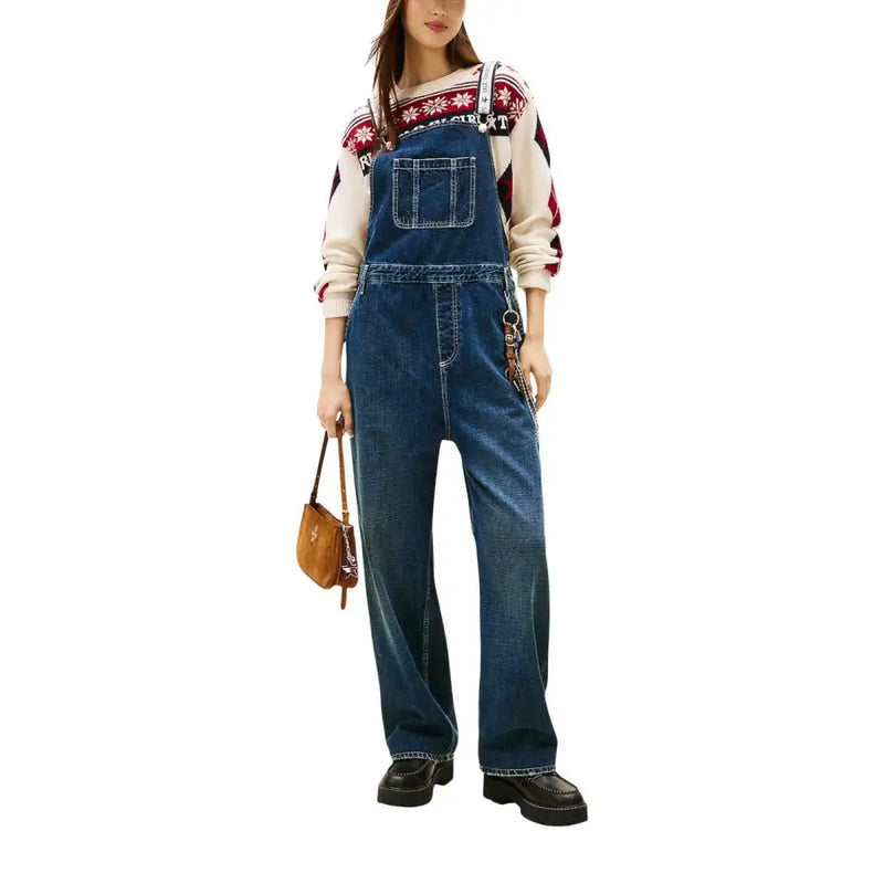 Tommy Hilfiger women’s blue organic cotton jumpsuit with classic blue denim overalls and front pocket design