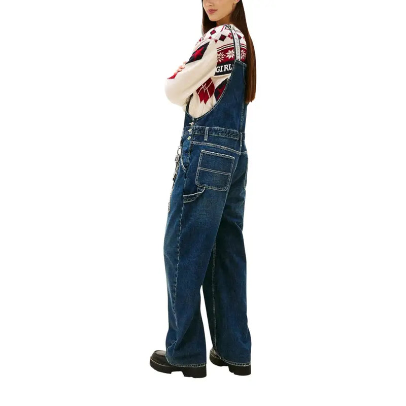 Tommy Hilfiger women’s blue organic cotton denim overalls with classic design and visible stitching