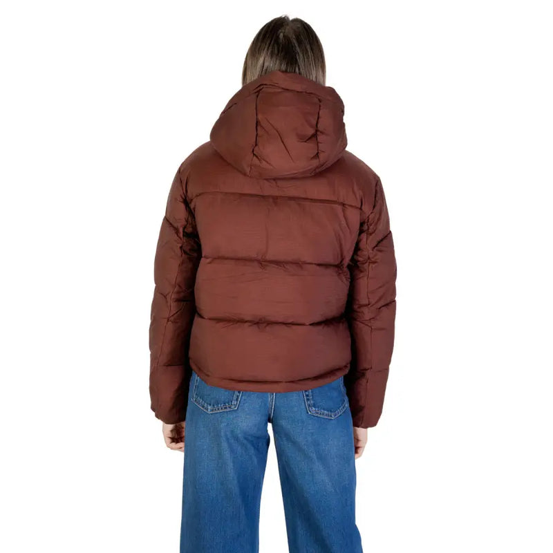 Tommy Hilfiger womens brown hooded quilted puffer nylon jacket