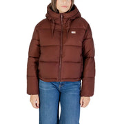 Tommy Hilfiger womens brown hooded puffer jacket with chest logo