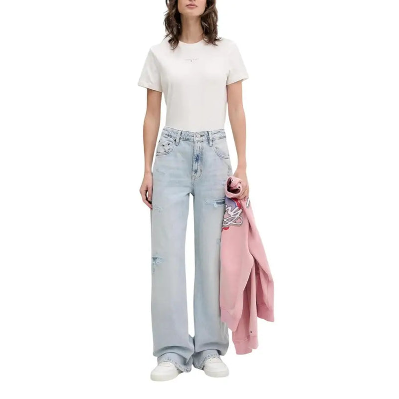Tommy Hilfiger Damen hellblaue, hellblaue Jeans mit weitem Bein und Rissen