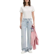 Tommy Hilfiger women’s light blue ripped jeans in light-wash denim with wide-leg fit and classic five-pocket design