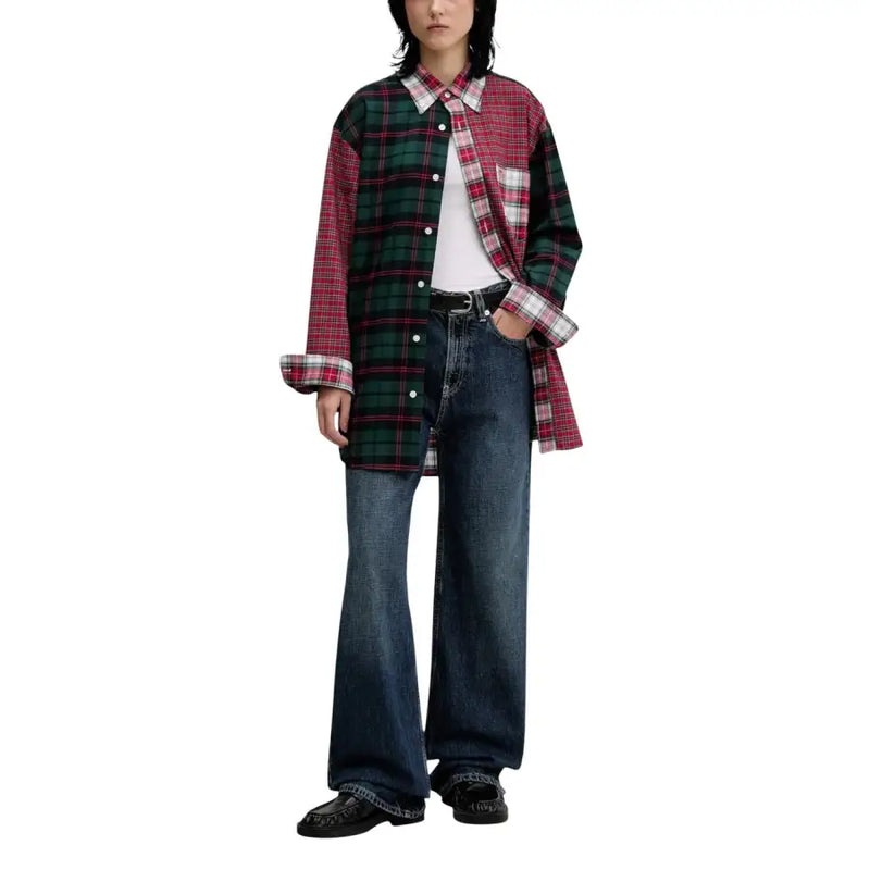 Tommy Hilfiger women’s red checked cotton shirt with long sleeves and oversized plaid patchwork design