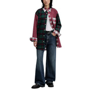 Tommy Hilfiger women’s red checked cotton shirt with long sleeves and oversized plaid patchwork design