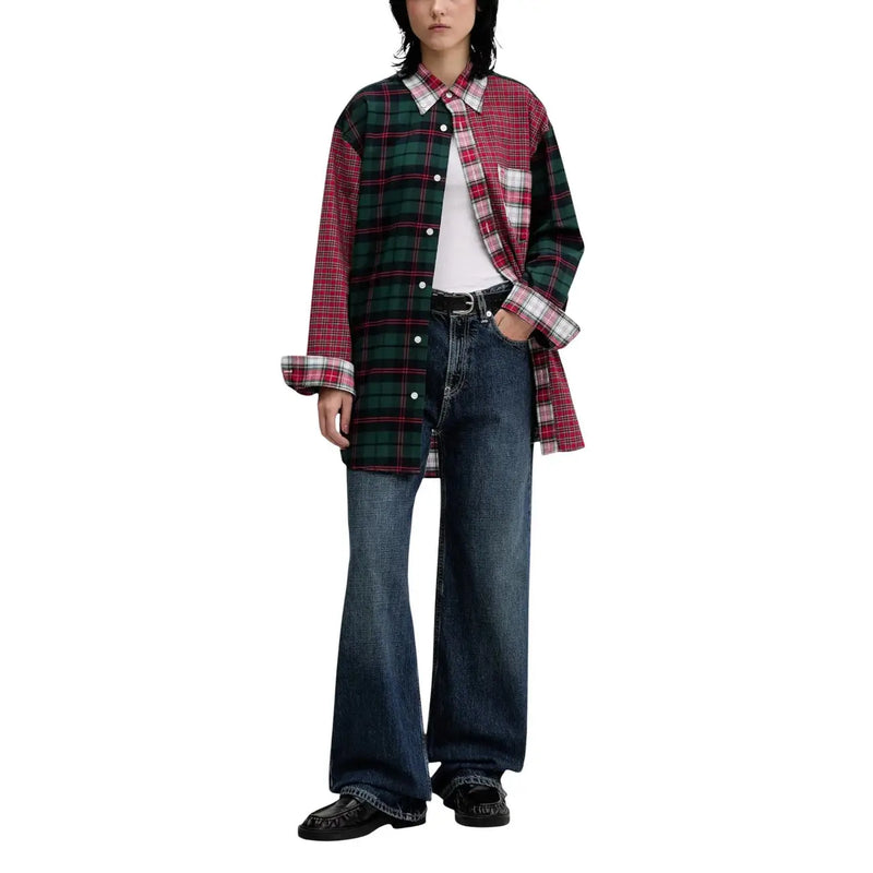 Tommy Hilfiger women’s red checked cotton shirt with long sleeves and oversized plaid patchwork design