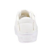 Tommy Hilfiger women’s white cotton platform sneaker with minimalist design and subtle gold stitching along seams