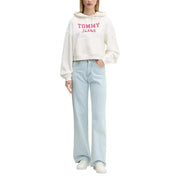 Tommy Hilfiger womens white hooded organic cotton sweatshirt with pink lettering