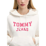 Tommy Hilfiger women’s white hooded organic cotton sweatshirt with pink embroidered lettering and drawstrings