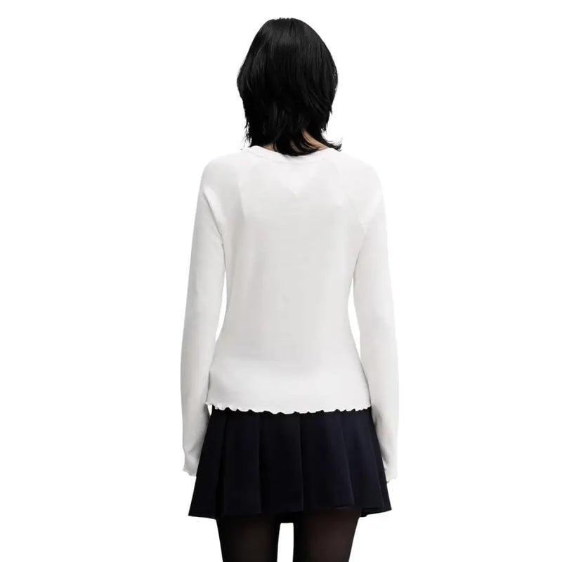 Tommy Hilfiger Damen-Langarmpullover aus weißer Bio-Baumwolle top mit gewelltem Saum