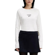 Tommy Hilfiger weißes Langarm-Strickshirt aus Bio-Baumwolle top mit schwarzer Tommy Girl Stickerei