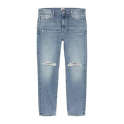 Light-wash denim Tommy Jeans men blue cotton stretch jeans with distressed ripped knees and classic five-pocket design