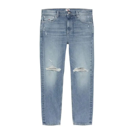 Light-wash denim Tommy Jeans men blue cotton stretch jeans with distressed ripped knees and classic five-pocket design
