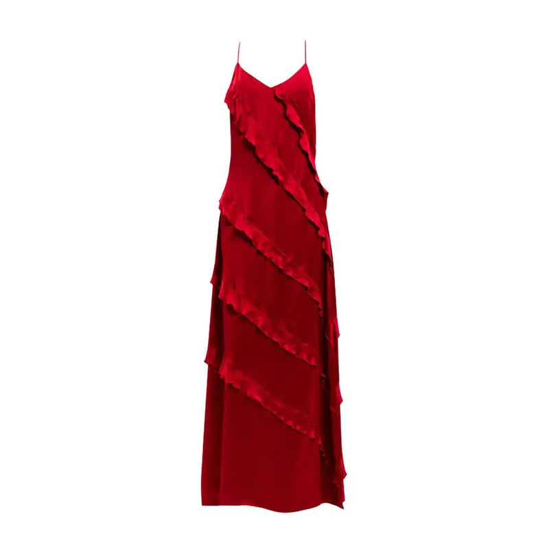 Red tiered ruffle maxi dress from Twinset with sleeveless V-neck design for spring summer