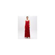 Twinset red sleeveless v neck viscose maxi dress with spaghetti straps and cascading ruffled tiers for spring summer