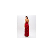 Twinset red sleeveless v neck viscose spring summer dress with flowing red satin maxi skirt and tiered ruffles