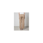 Beige linen trousers with subtle vertical stripes and elastic waistband from Twinset women cotton linen collection