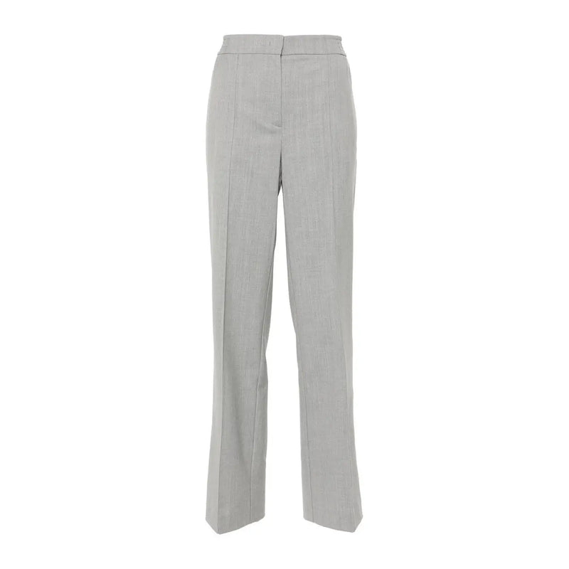 Twinset women wool blend light gray trousers with a subtle textured weave and tailored straight-leg fit zip button closure