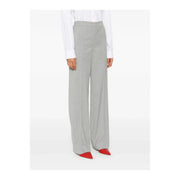 Twinset women wool blend grey trousers with wide-leg tailored fit and subtle vertical pleats zip button it 44